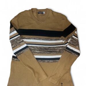 Vintage 1990s Guess Men's Brown Striped V neck Casual Sweater SZ L